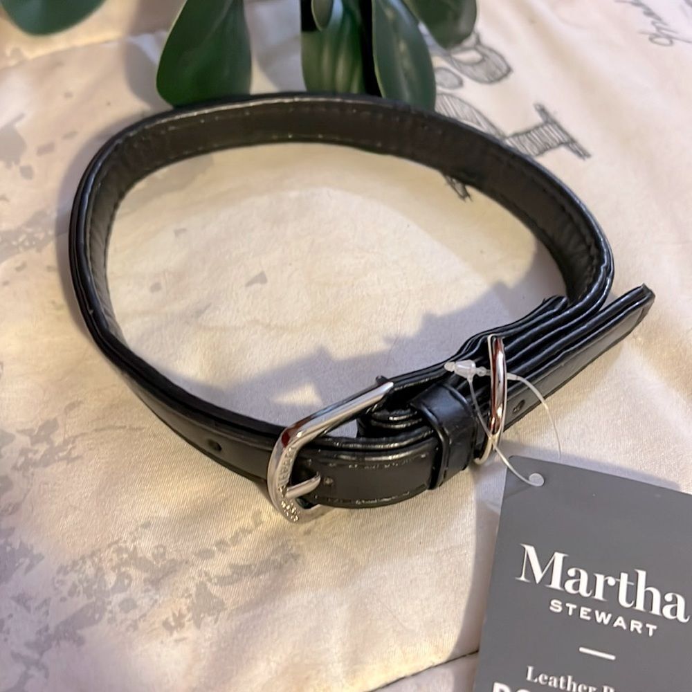 Martha Stewart Black Leather Buckle Dog Collar Sz 16